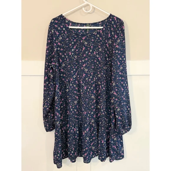 Wild Fable Floral Babydoll Tunic Dress XXL Boho Long Sleeve Navy Pink - Picture 1 of 4